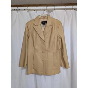 VTG 80s Terry Lewis Women's Tan Lined Leather Jacket Blazer Sz L